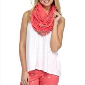 NWT Preppy Pink Infinity Scarf, Pom Pom Trim